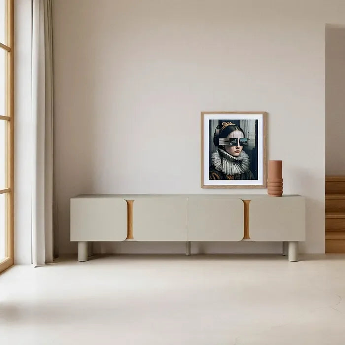 Comodă TV taupe din MDF și lemn de stejar, 180 x 40 x 50 cm – modern și spațios