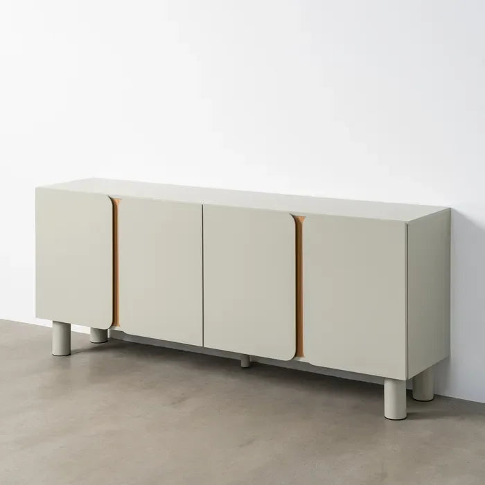 Comodă taupe din MDF și lemn de stejar, 180 x 40 x 75 cm – spațiu de depozitare extins