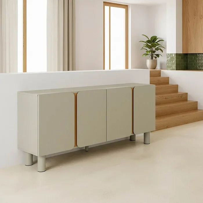 Comodă taupe din MDF și lemn de stejar, 180 x 40 x 75 cm – spațiu de depozitare extins