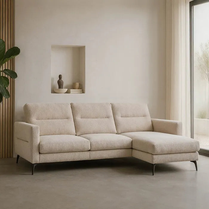 Canapea șezlong tapițată crem, 238 x 160 x 87,5 cm – confort și design modern