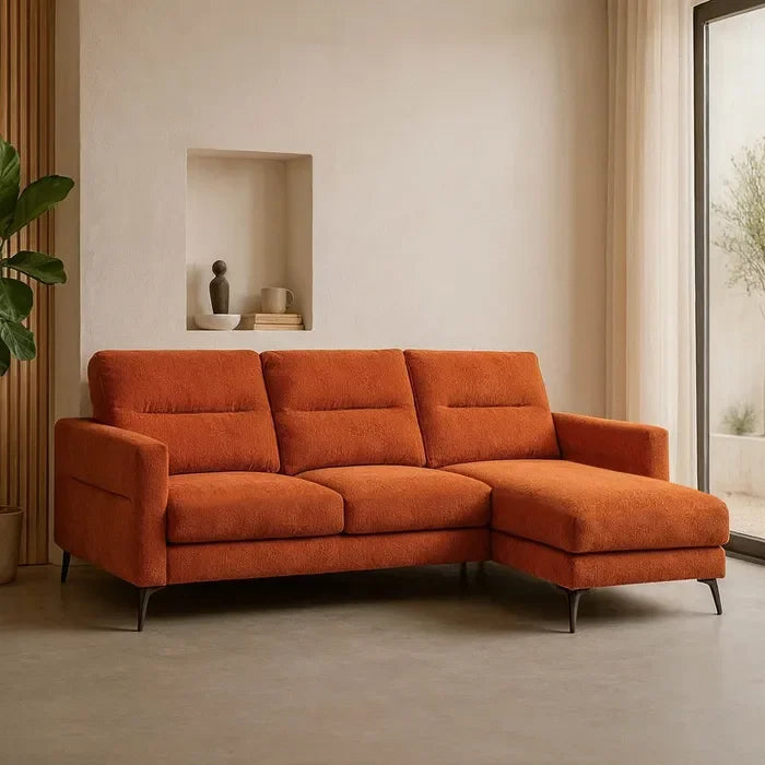 Canapea șezlong tapițată teracotă, 238 x 160 x 87,5 cm – confort și design expresiv