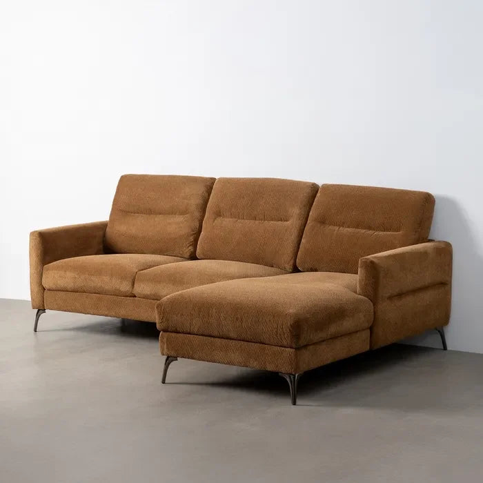 Canapea șezlong tapițată maro, 238 x 160 x 87,5 cm – eleganță clasică și confort