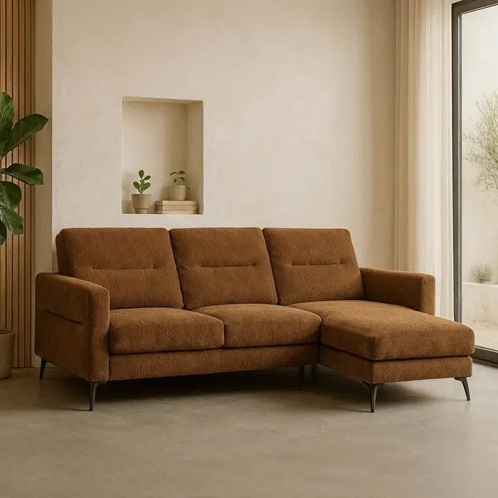 Canapea șezlong tapițată maro, 238 x 160 x 87,5 cm – eleganță clasică și confort