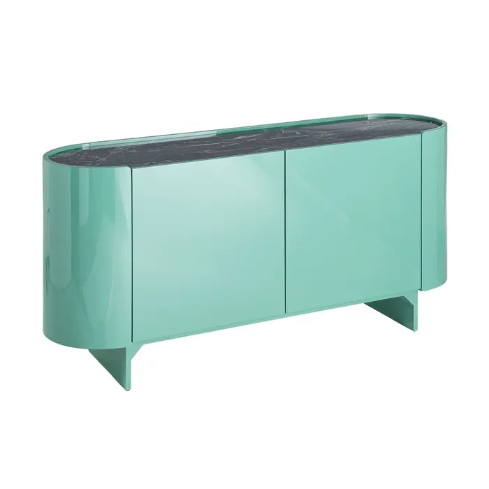 Ixia Bufet , Verde Lăcuit și Marmură Naturală, MDF, Design Modern, 160 x 45 x 75 cm