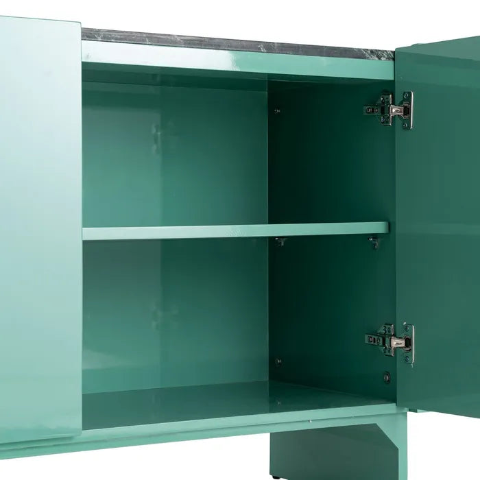 Ixia Bufet , Verde Lăcuit și Marmură Naturală, MDF, Design Modern, 160 x 45 x 75 cm