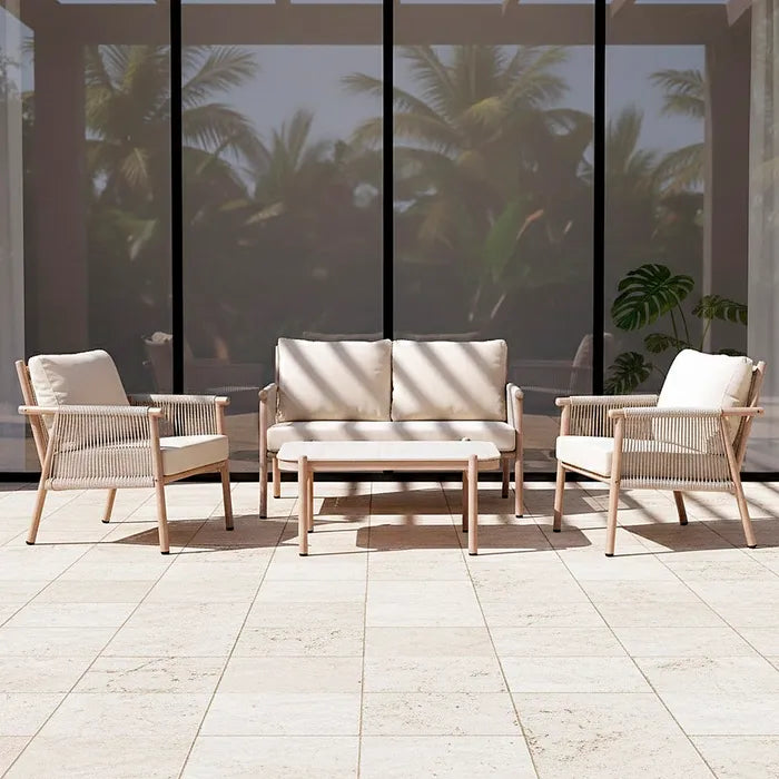 Set Mobilier Grădină SALINA – Design din Ratan PE și Blat din Piatră Sinterizată (4 Piese) 1