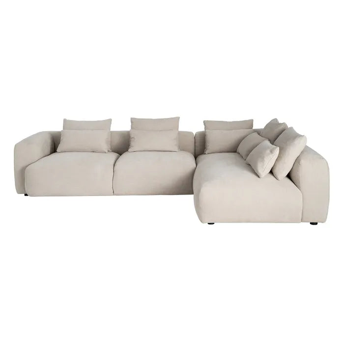 Canapea Chaise Longue Dreapta, Material Textil Crem, 307 x 202 x 81 cm