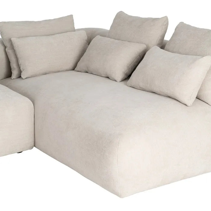 Canapea Chaise Longue Dreapta, Material Textil Crem, 307 x 202 x 81 cm