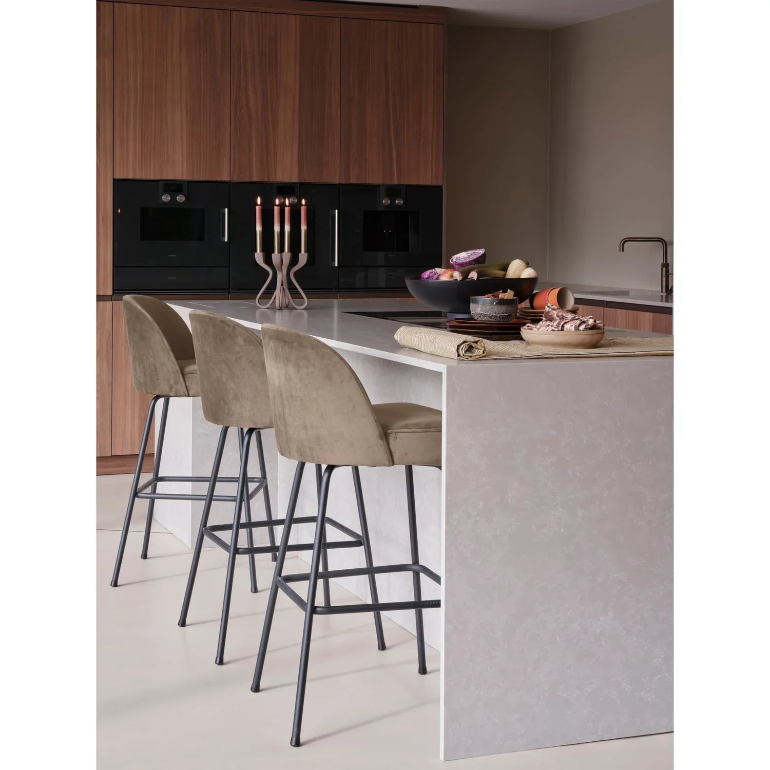 VOGUE BAR STOOL 80CM VELVET KHAKI