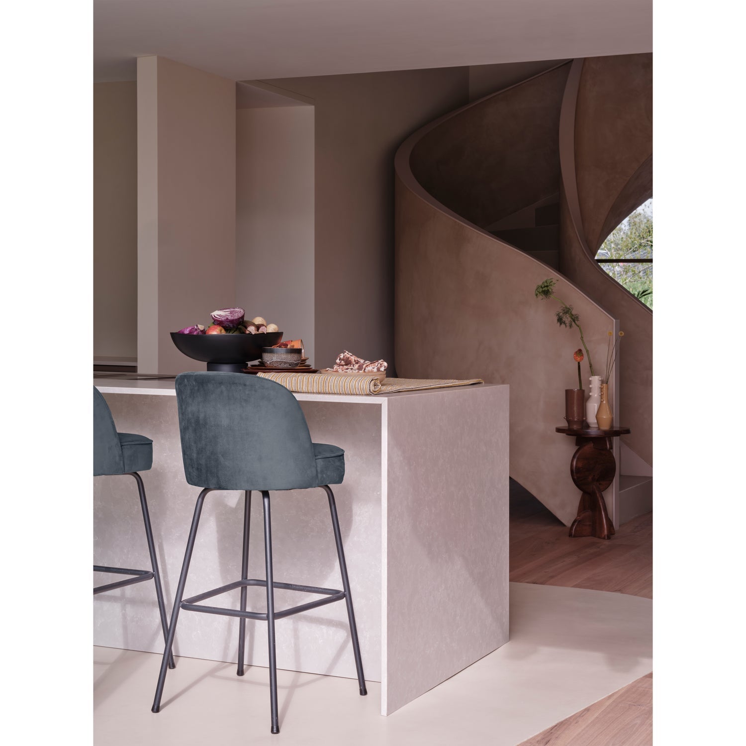 WOOOD scaun bar VOGUE BARSTOOL 80 CM VELVET | 100% Pes | Albastru | 103x50x55 cm