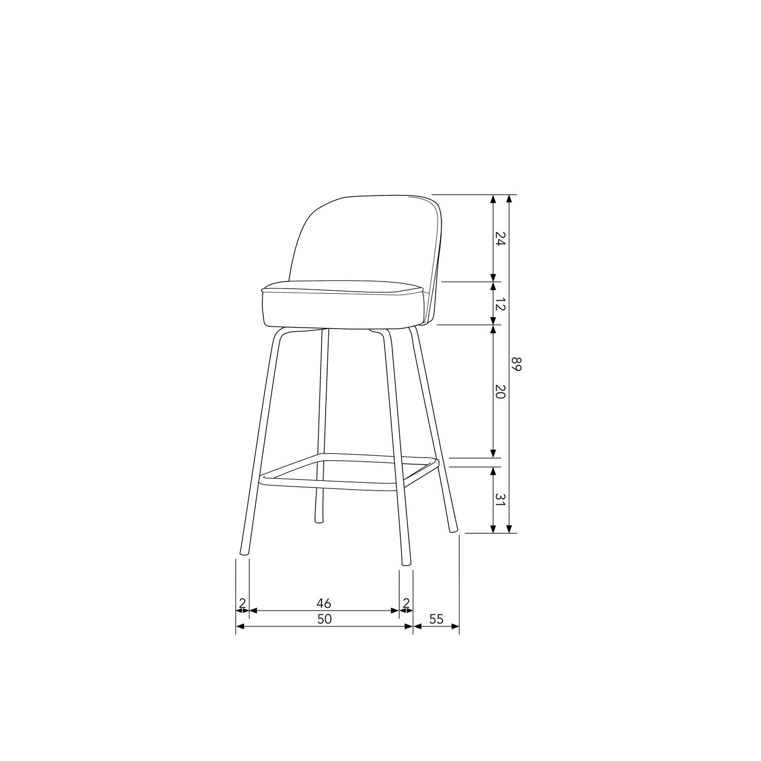 WOOOD scaun bar VOGUE BARSTOOL 65CM VELVET | 100% Pes | Kaki | 89x50x55 cm