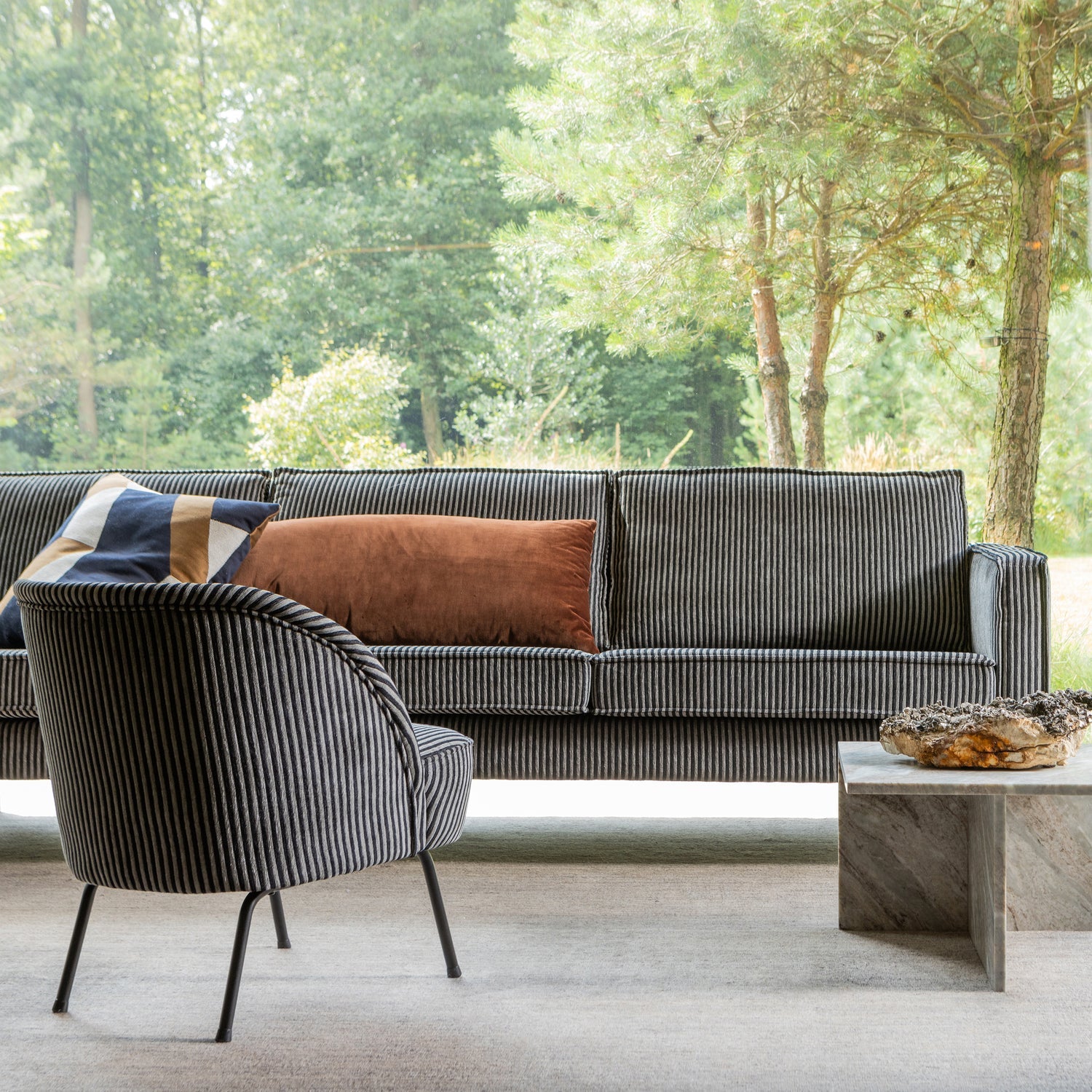 WOOOD fotoliu VOGUE ARMCHAIR STRIPE BLACK/GREY | 100% Pes | Negru | 69x57x70 cm