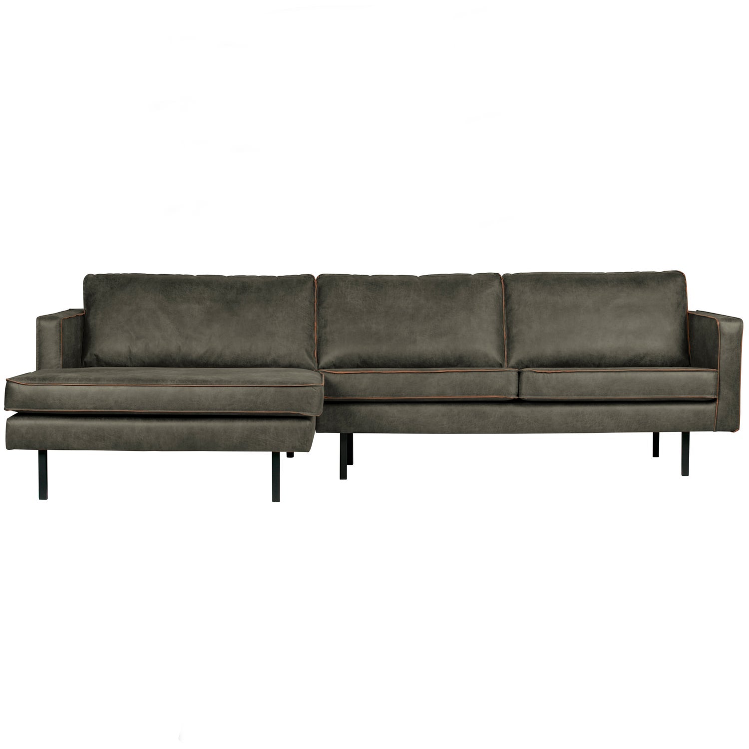 WOOOD canapea colt RODEO CHAISE LONGUE | Piele | Army | 85x300x155 cm