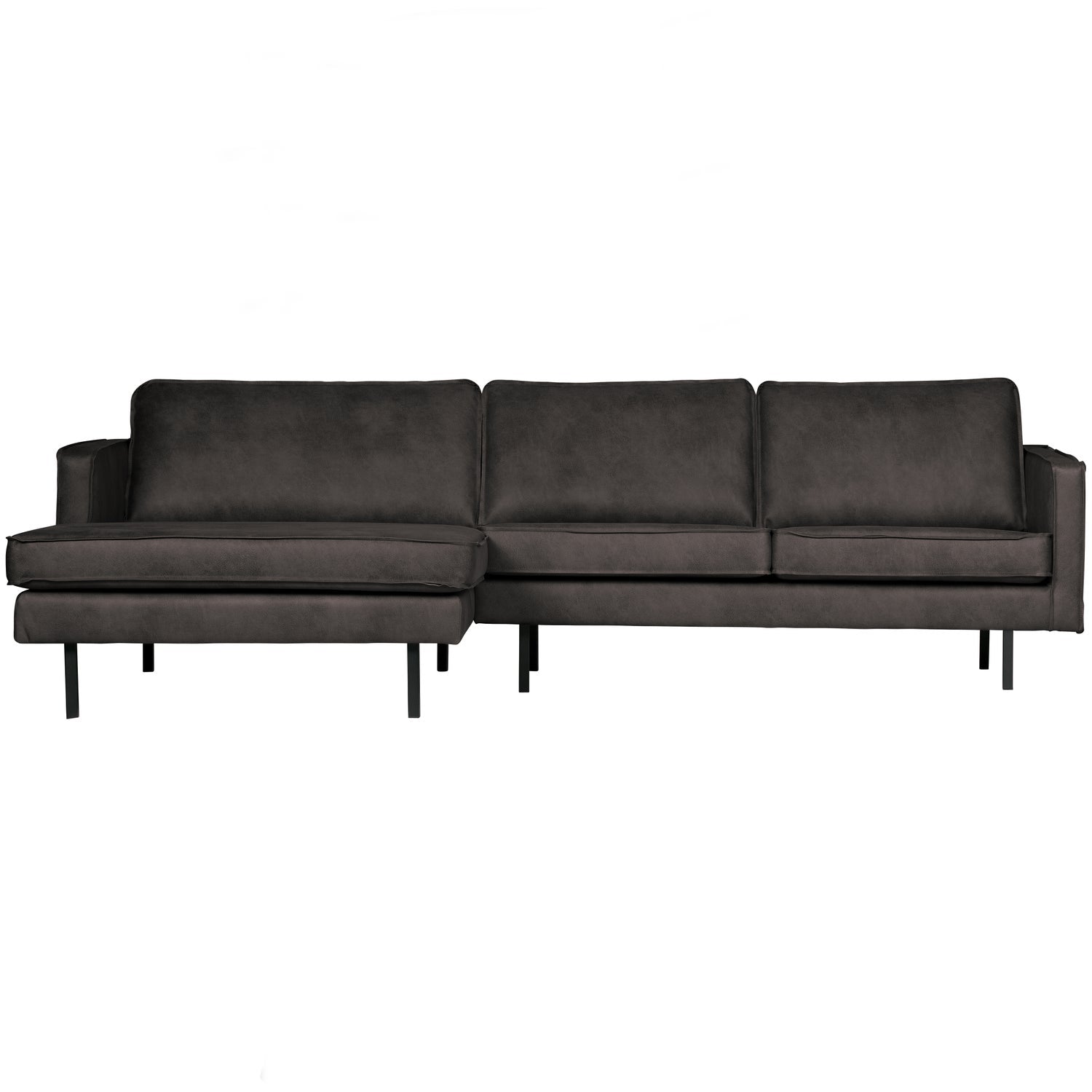 WOOOD canapea colt RODEO CHAISE LONGUE | Piele | Negru | 85x300x155 cm