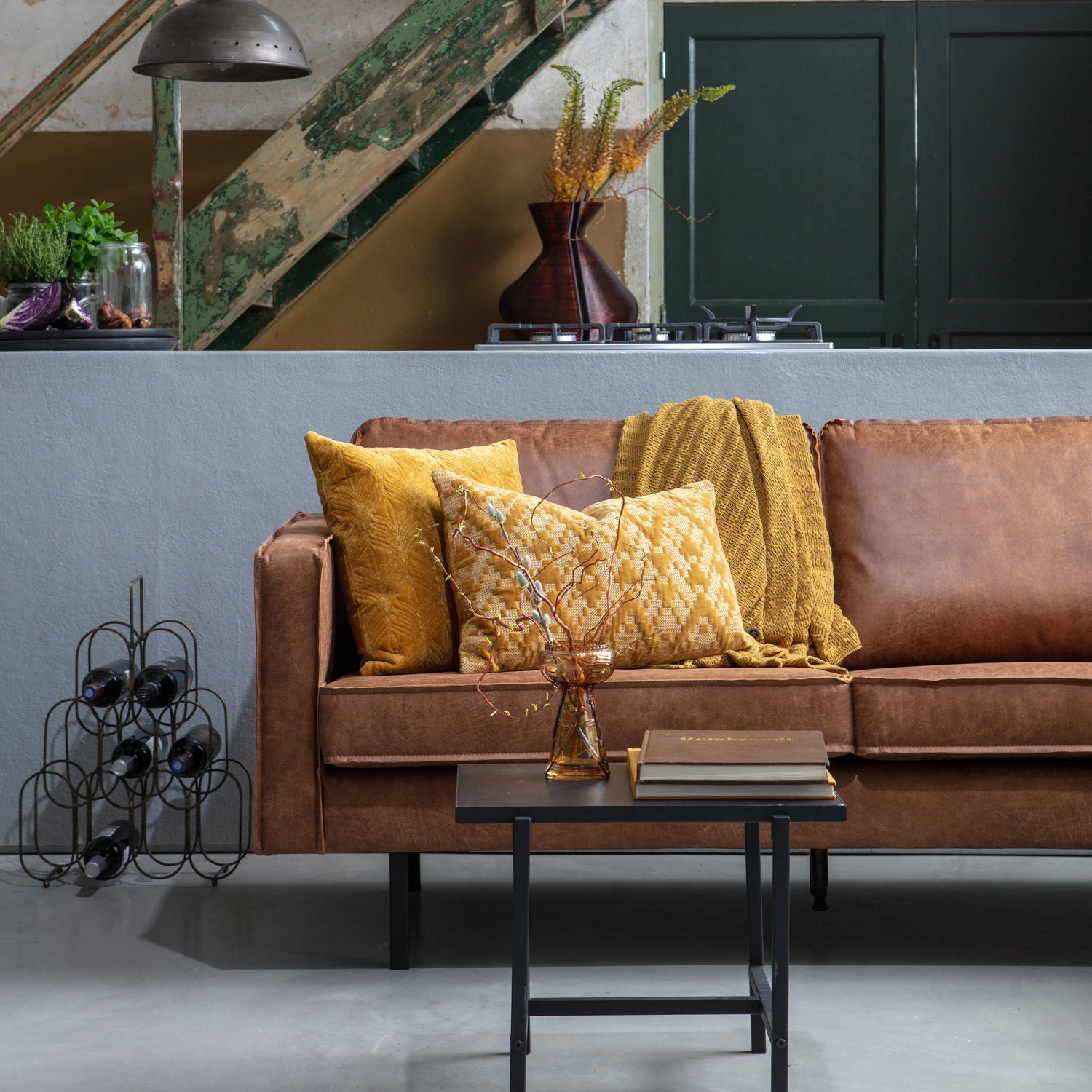 WOOOD canapea colt RODEO | Piele | Coniac | 85x266x213 cm