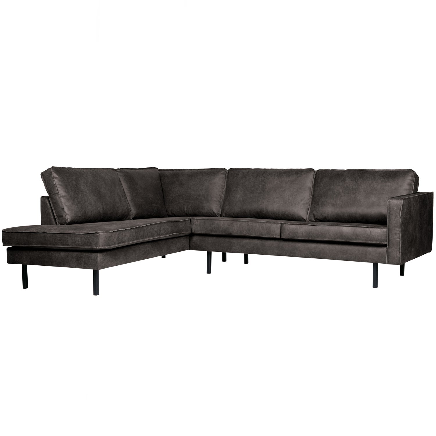 WOOOD canapea colt RODEO | Piele | Negru | 85x266x213 cm