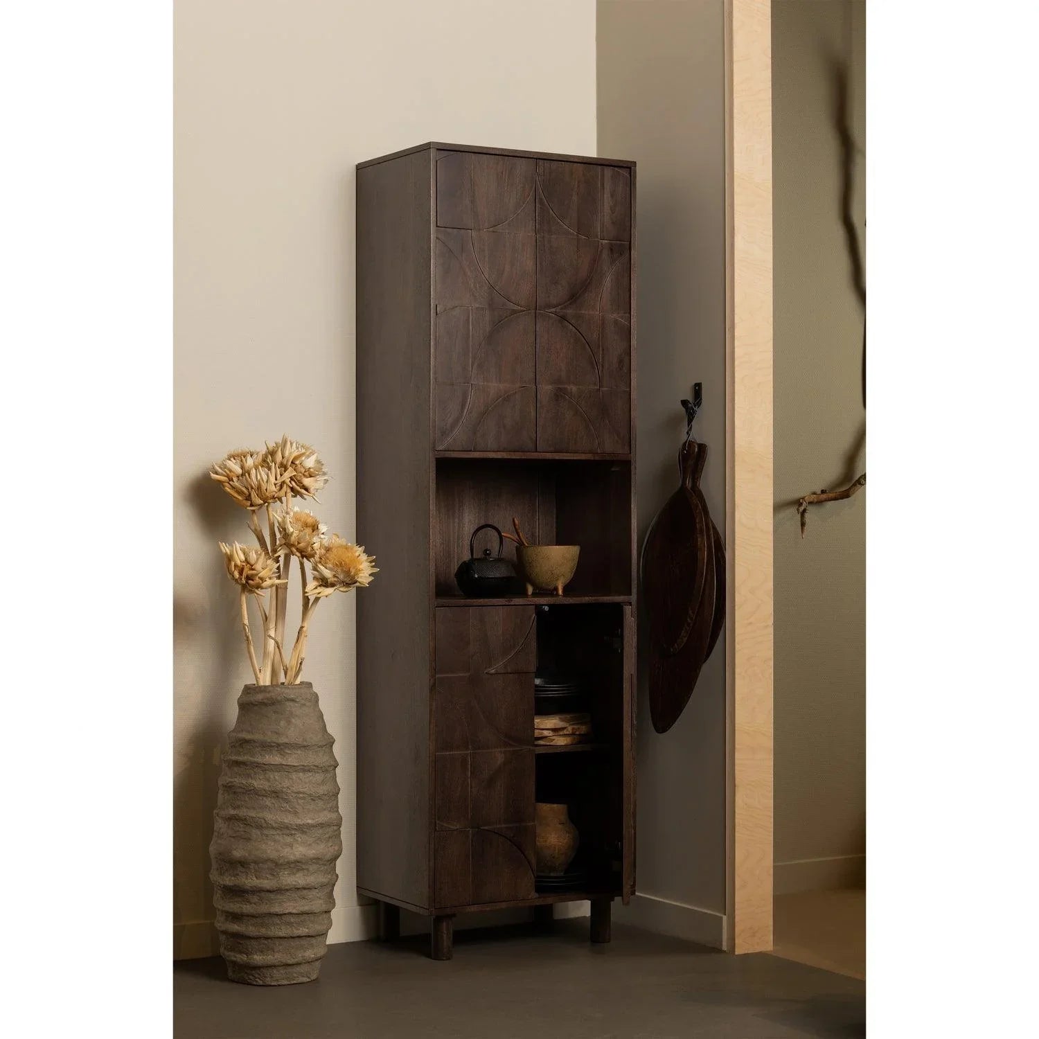 DRAW 4-DOOR STORAGE CABINET WITH OPEN COMPARTMENT MANGO WOOD