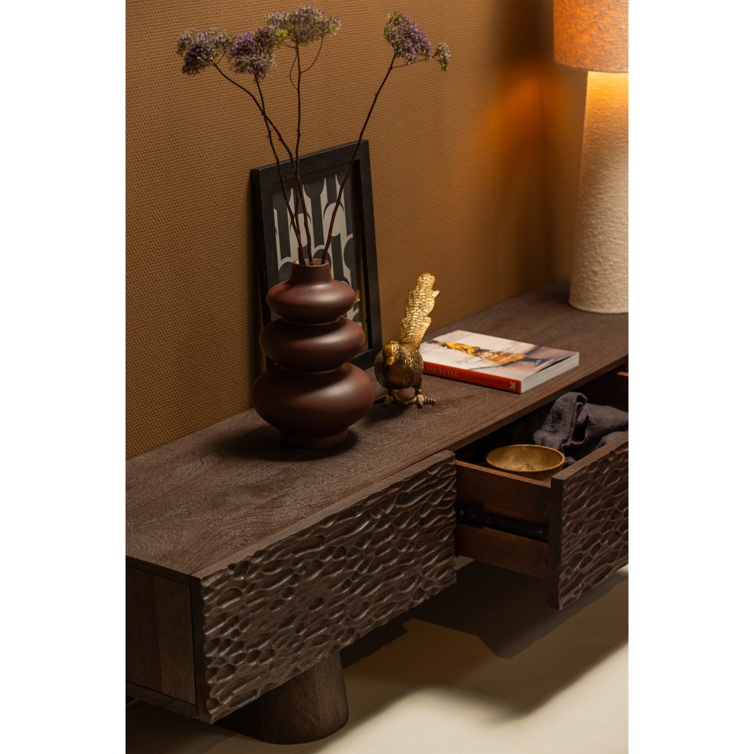 WOOOD mobila TV CRUMBLE CARVED | Lemn mango | Nuc | 40x180x40 cm