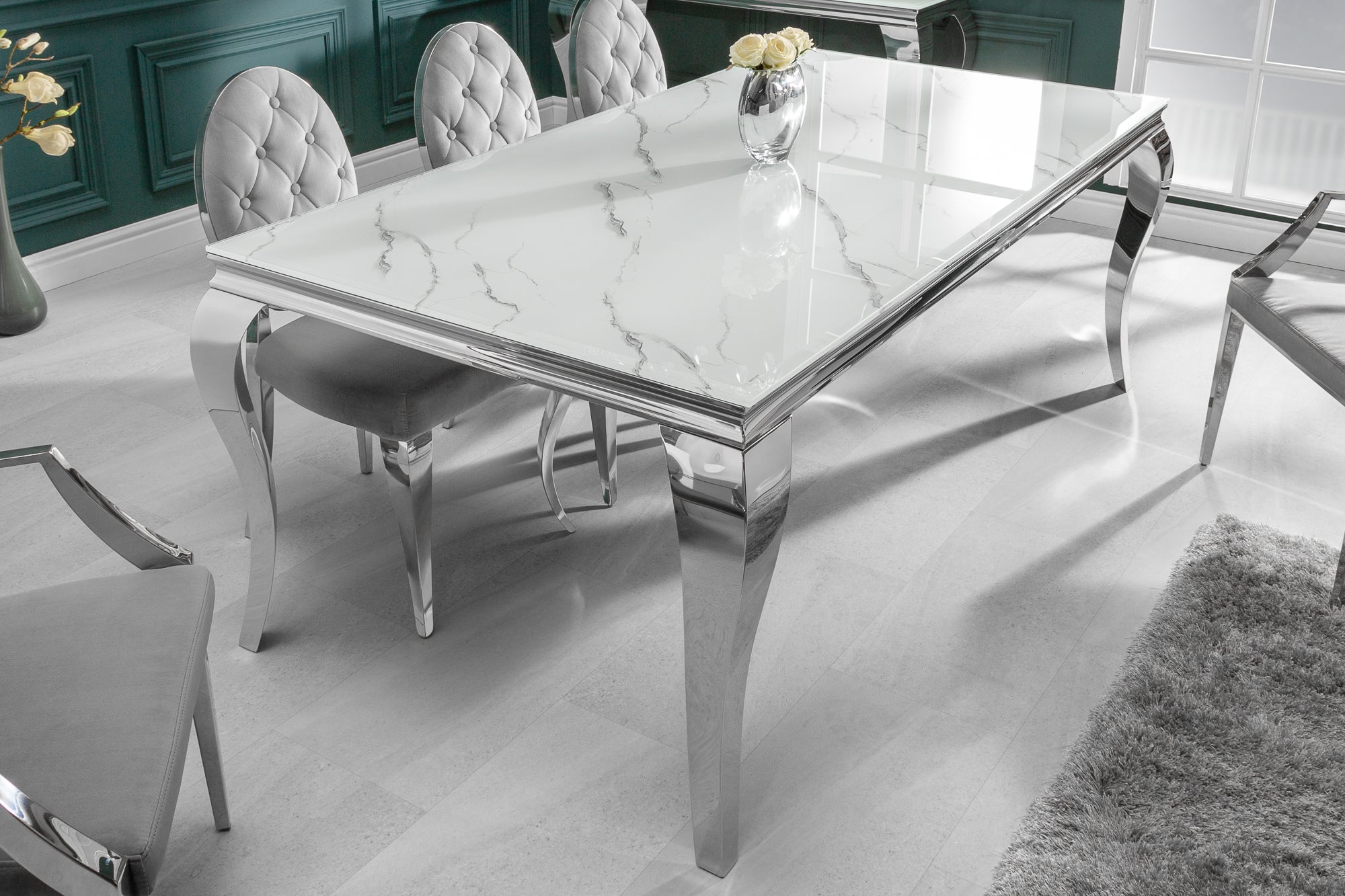Invicta Masă dining MODERN BAROCK - 180cm | Marmură, Sticlă, Roșu | 185x75x95 cm