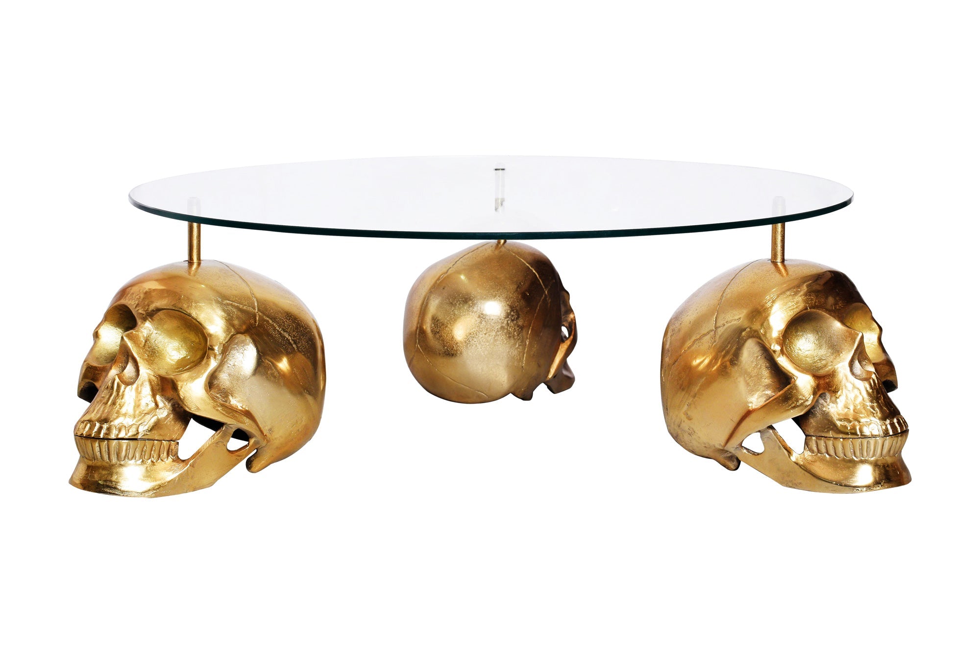 Invicta Masă cafea SKULL - 90cm | Sticlă, Auriu | 90x33x90 cm