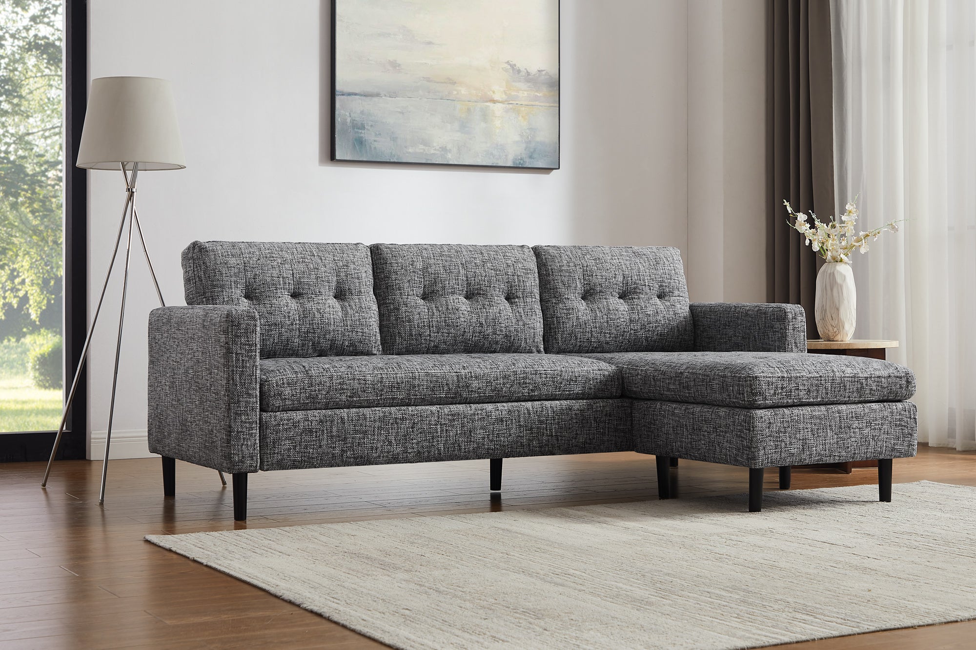 Invicta Canapea STOCKHOLM - 220cm, 3 Locuri | Țesătură Texturată, Gri | 220x90x85 cm