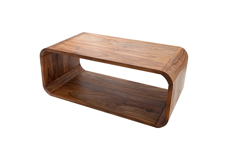 Măsuță de Cafea / Comodă TV Invicta Interior CUBUS 100 cm, Spațiu de Depozitare, Lemn Masiv de Sheesham Finisaj Maro Piatră
