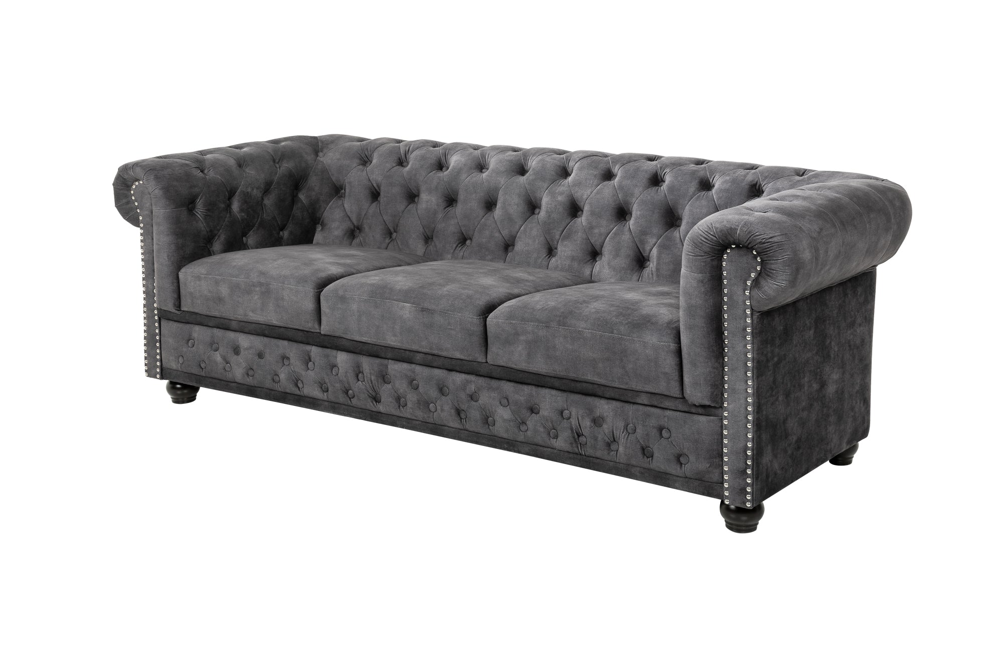Invicta Canapea CHESTERFIELD - 205cm, 3 Locuri | Catifea, Gri | 205x73x85 cm