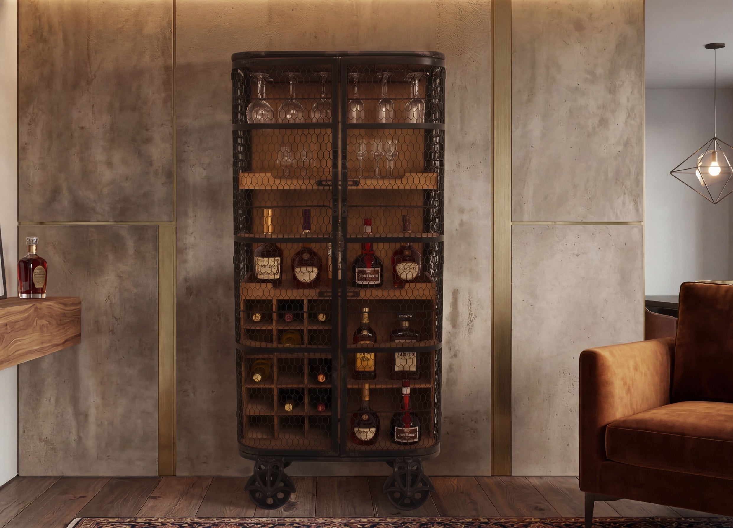 Invicta Vitrină LOFT - 145cm | Pin, Metal, Natural | 66x148x49 cm