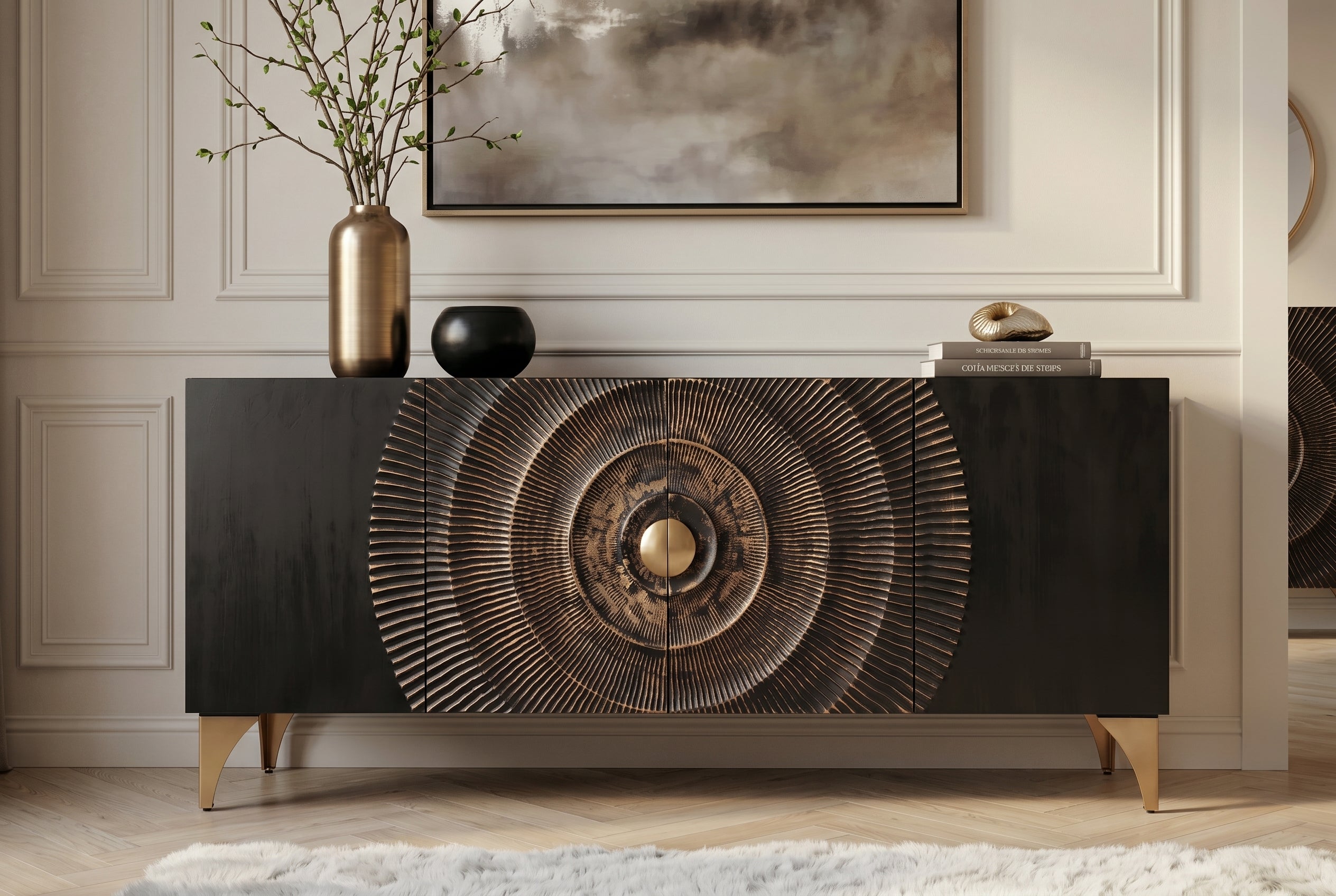 Invicta Comodă GOLDEN SUNSET - 180cm | Mango, Negru | 177x77x38 cm