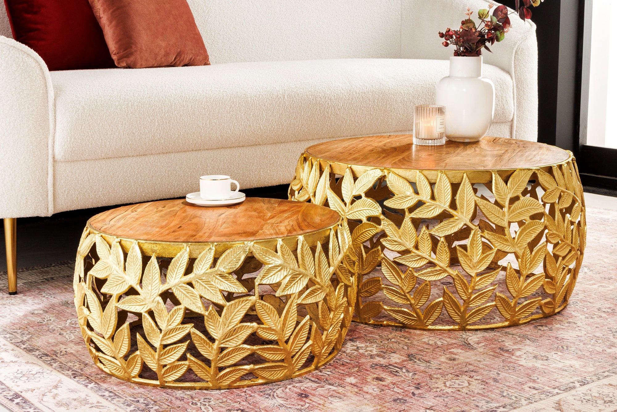 Invicta Masă cafea ABSTRACT LEAF - 68cm | Acacia, Auriu