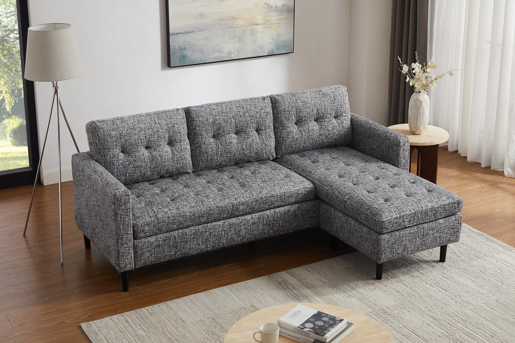 Invicta Canapea STOCKHOLM - 220cm, 3 Locuri | Țesătură Texturată, Gri | 220x90x85 cm