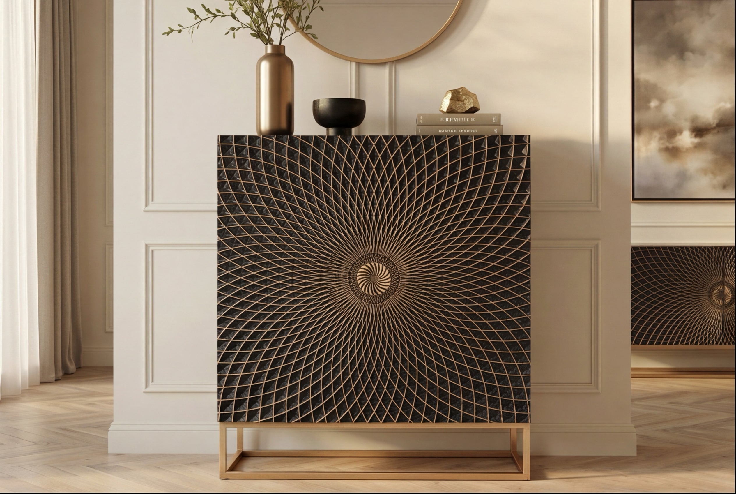 Invicta Vitrină înaltă ILLUSION - 120cm | Mango, Negru | 100x120x38 cm