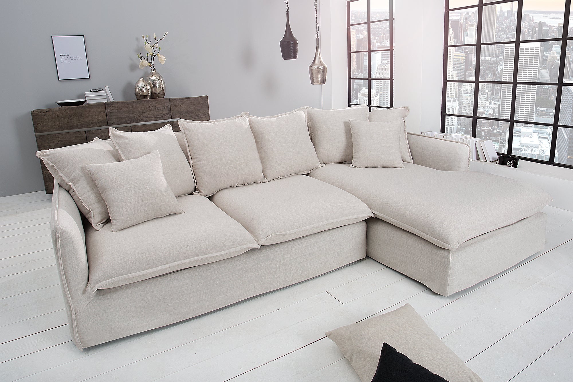 Invicta Canapea HEAVEN - 255cm | Țesătură Texturată, In, Natural | 255x80x160 cm