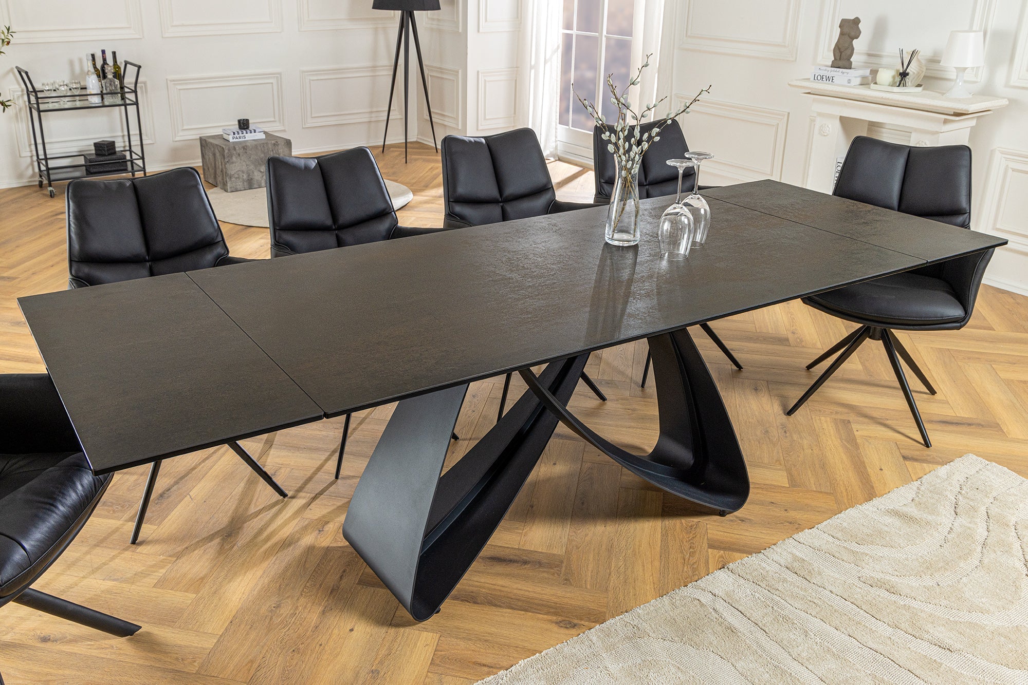 Invicta Masă dining INFINITY - 260cm | Marmură, Sticlă, Negru | 260x76x90 cm