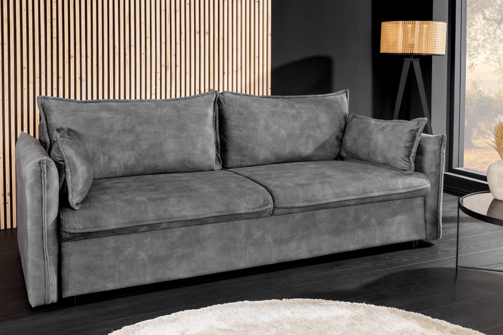 Invicta Canapea extensibilă APARTMENT - 215cm, 3 Locuri | Catifea, Gri | 215x90x100 cm