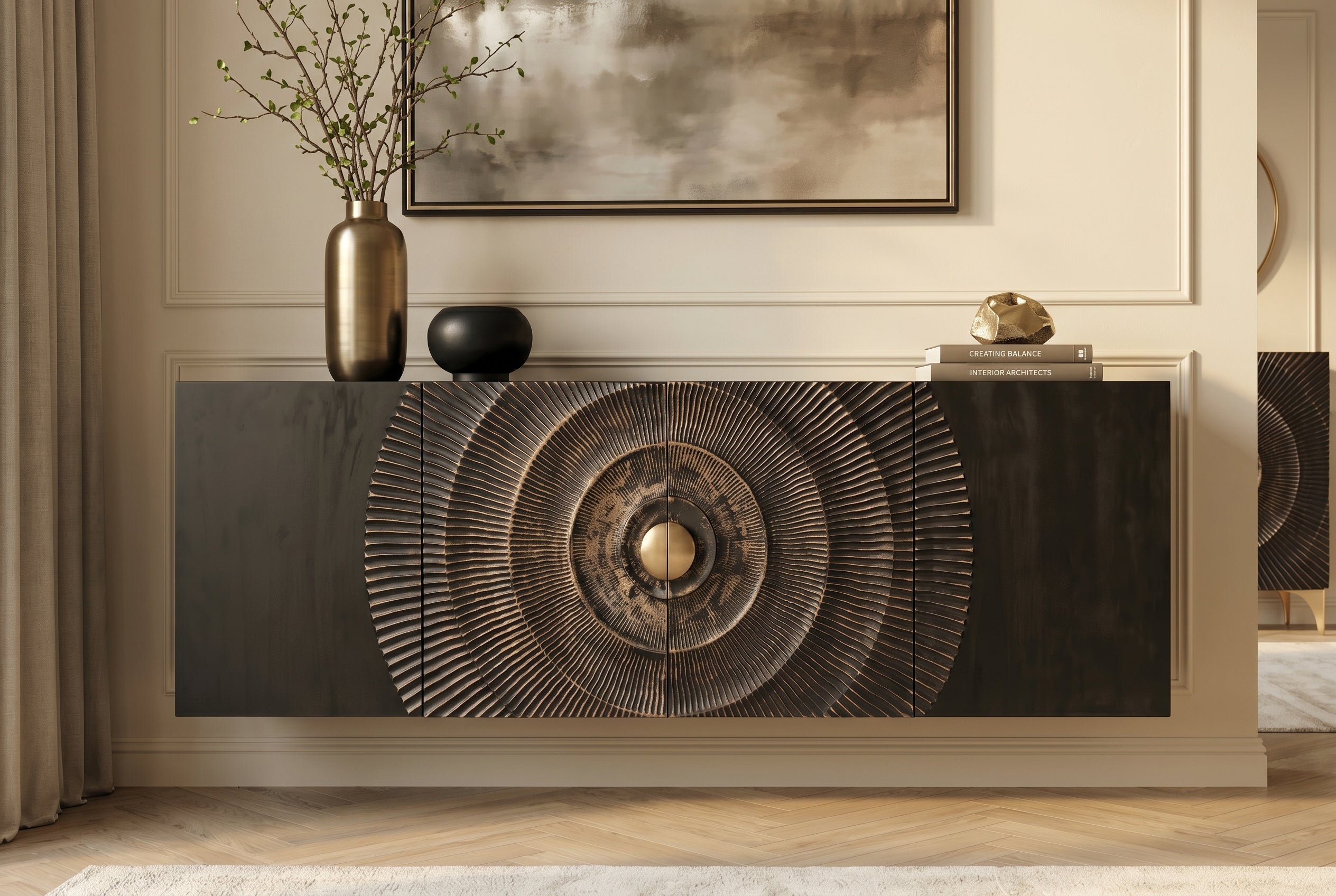 Invicta Comodă GOLDEN SUNSET - 180cm | Mango, Negru | 177x58x38 cm