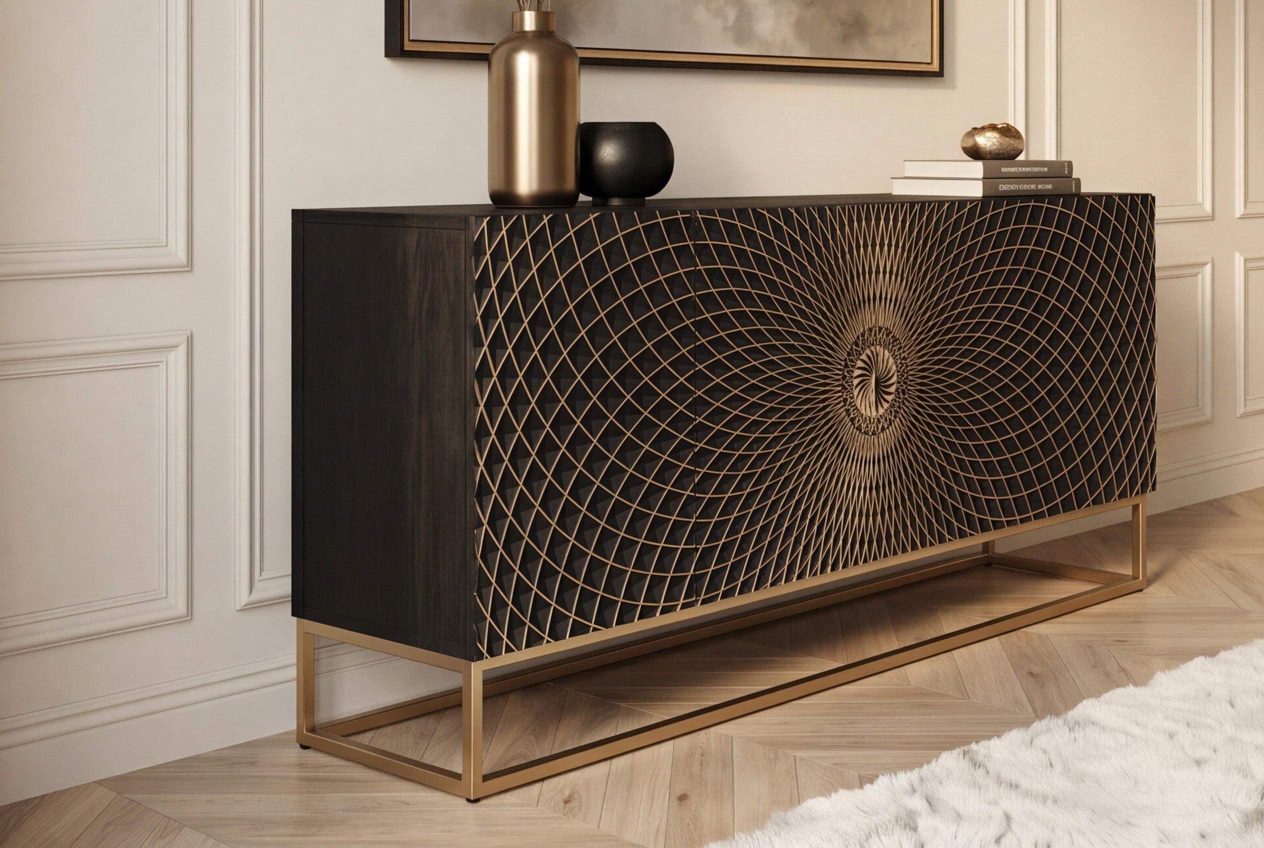 Invicta Comodă ILLUSION - 180cm | Mango, Negru | 177x76x38 cm