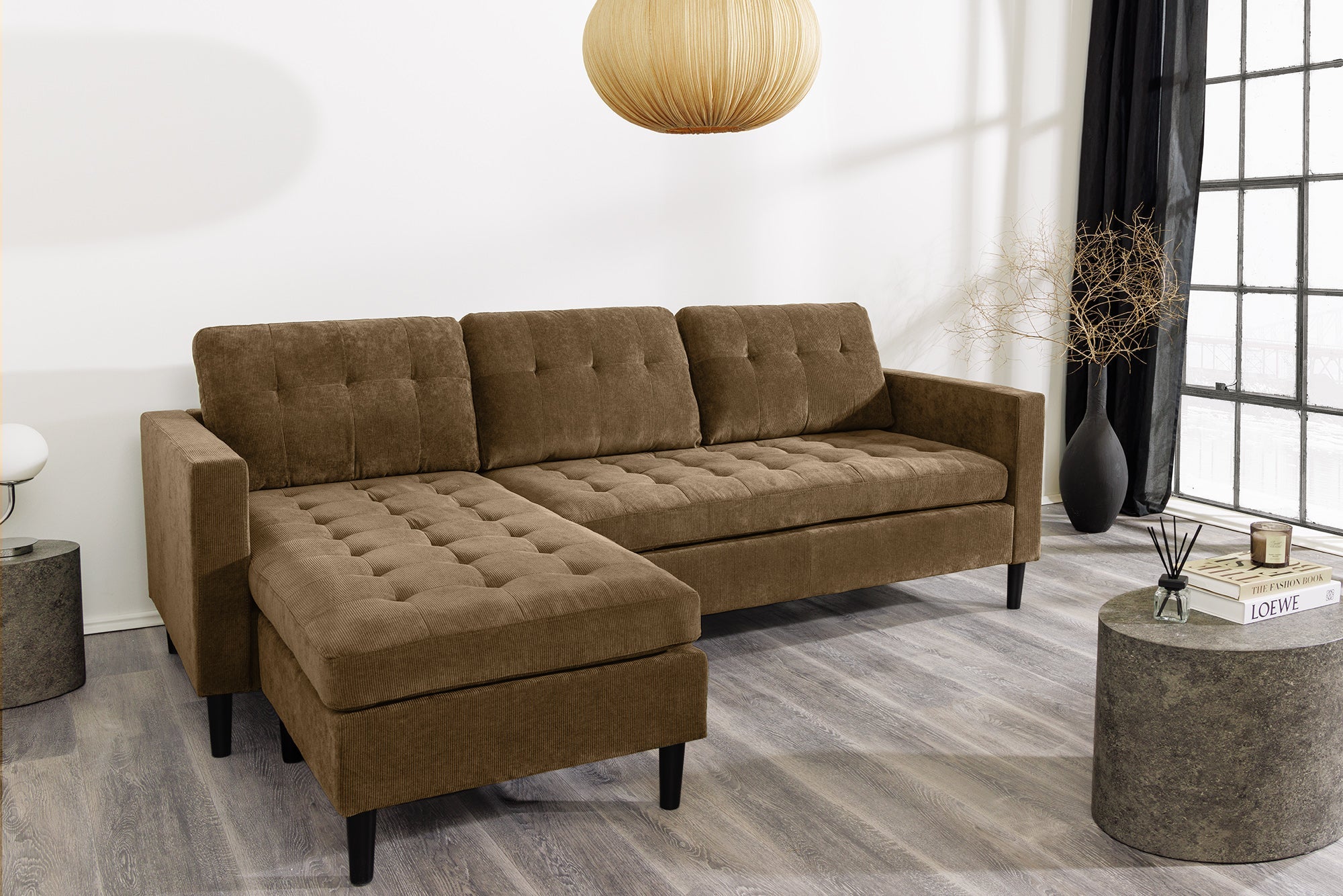 Invicta Canapea STOCKHOLM - 220cm, 3 Locuri | Țesătură Cord, Maro | 220x90x85 cm