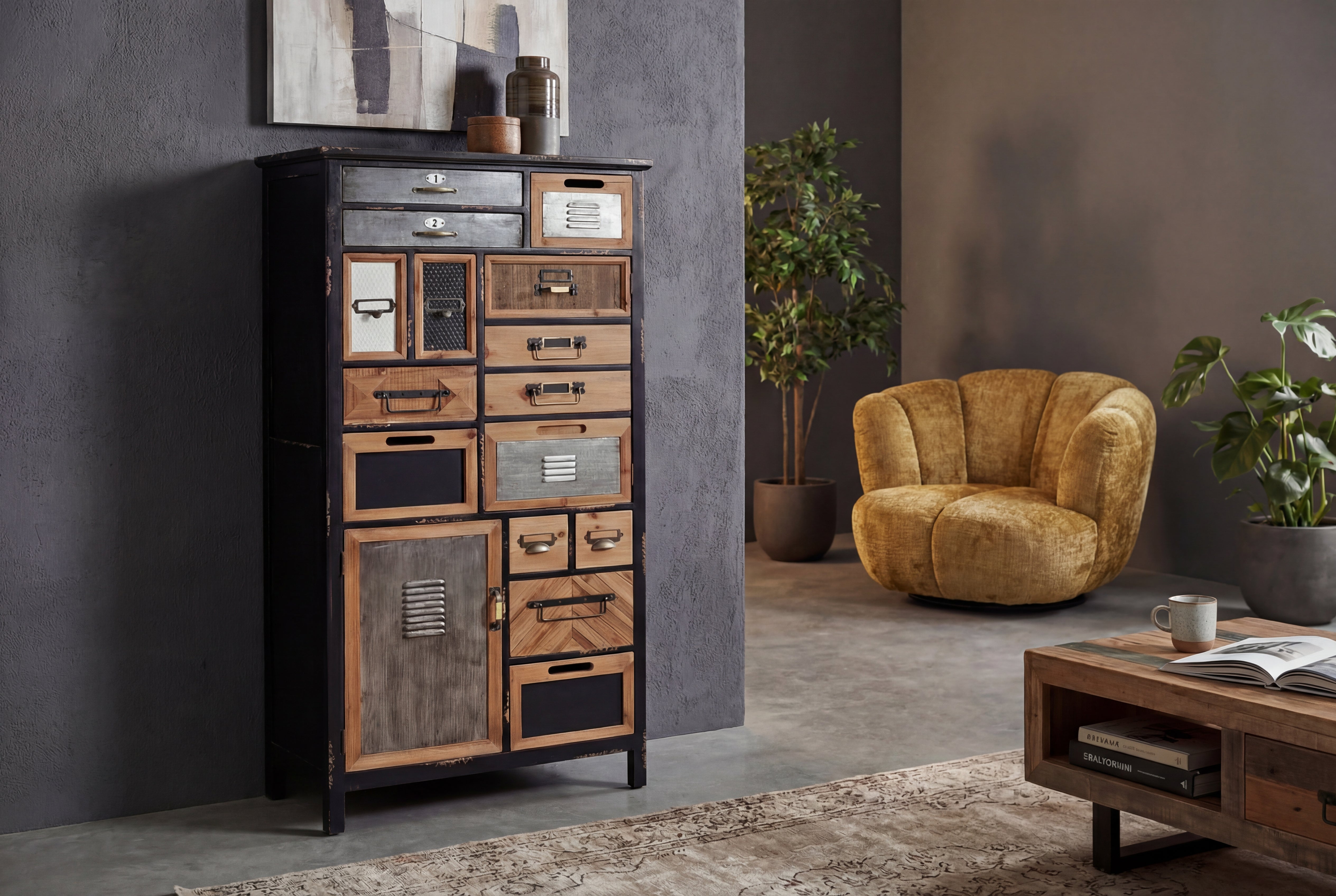 Invicta Vitrină înaltă SECRETS - 150cm | Pin, Maro | 153x72x32 cm