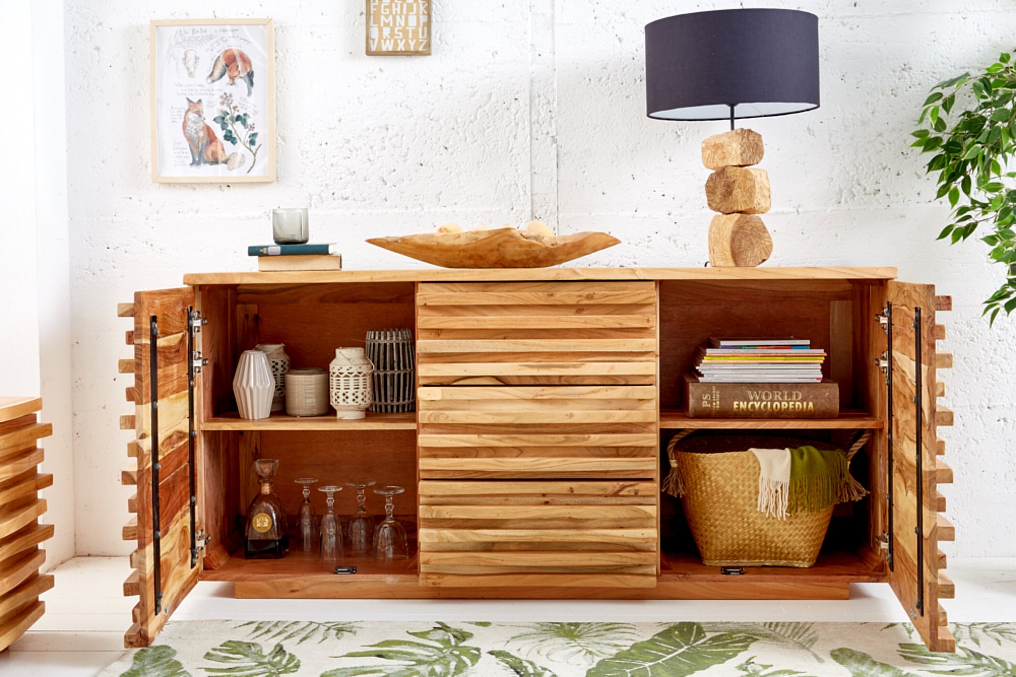 Invicta Comodă RELIEF - 160cm | Acacia, Natural | 160x75x38 cm