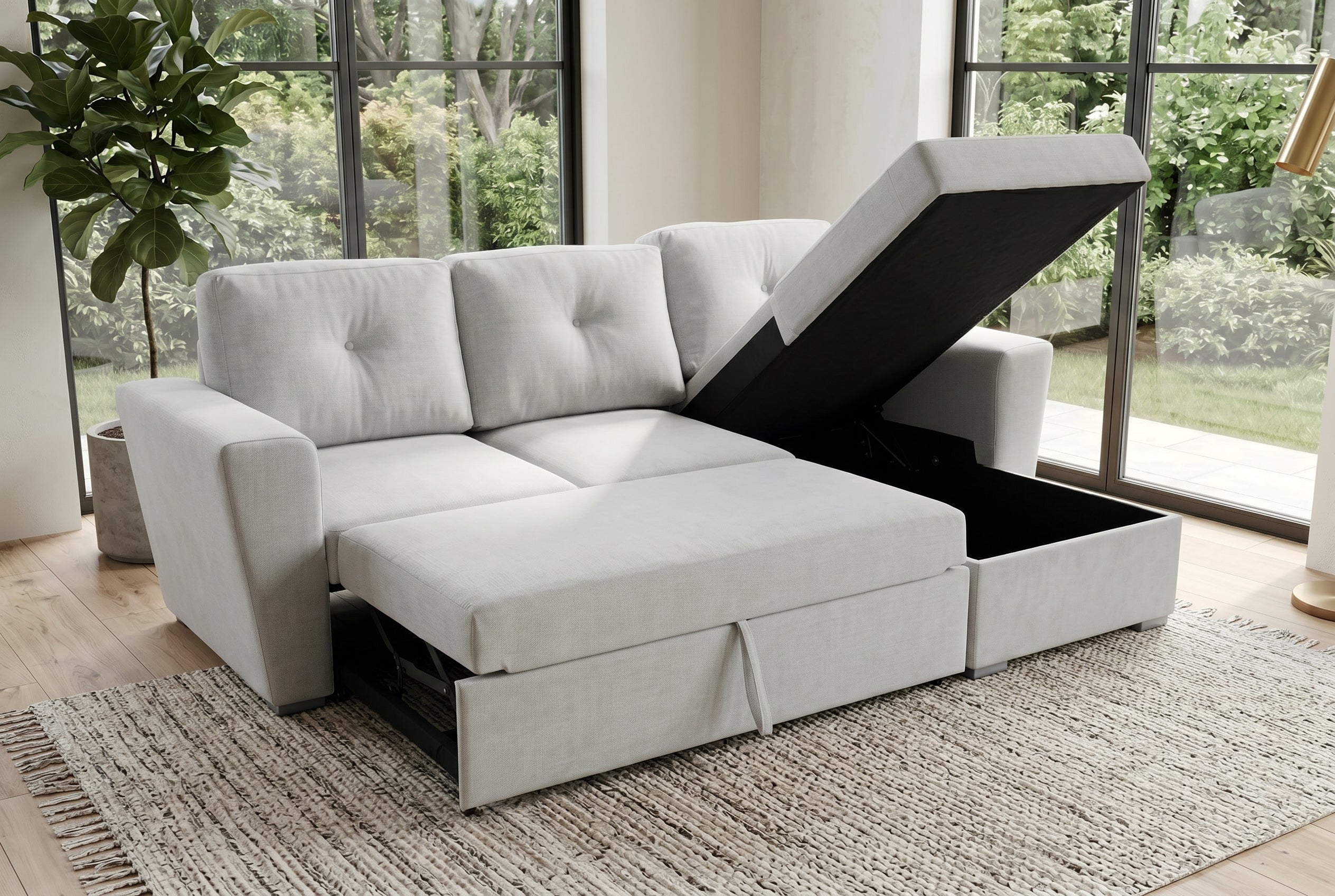Invicta Canapea extensibilă APARTMENT - 245cm, Extensibilă, 3 Locuri | Țesătură Texturată, Bej | 245x90x155 cm