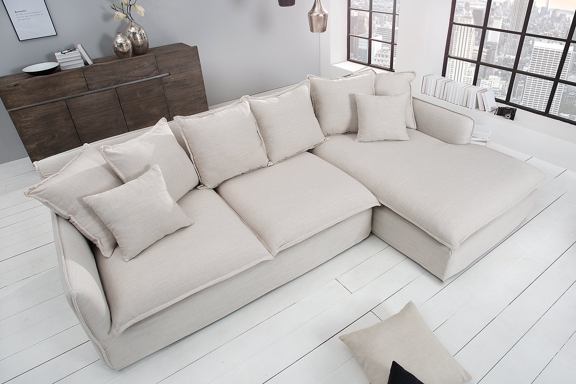 Invicta Canapea HEAVEN - 255cm | Țesătură Texturată, In, Natural | 255x80x160 cm