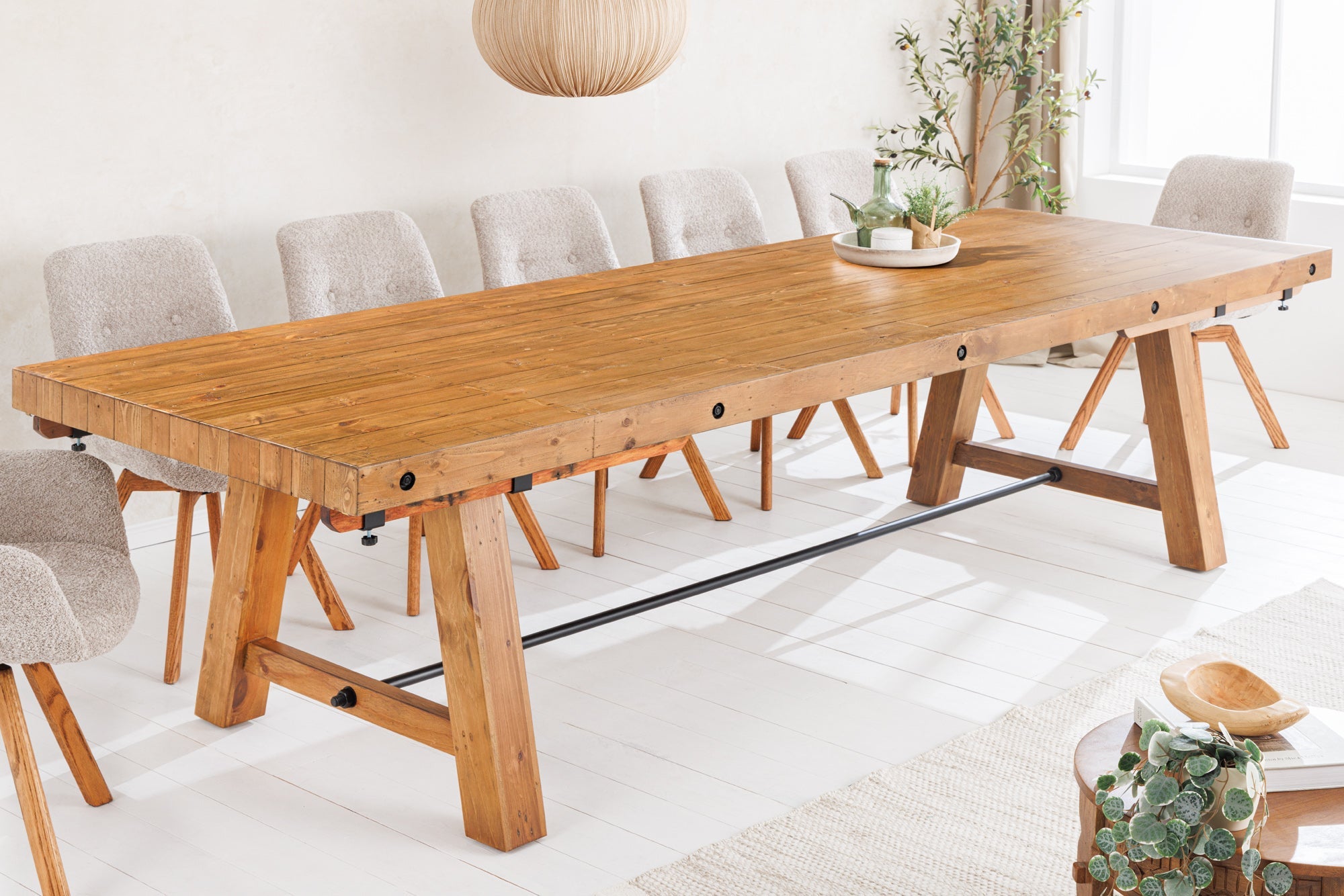 Invicta Masă dining FINCA - 400cm | Pin, Maro | 400x76x100 cm