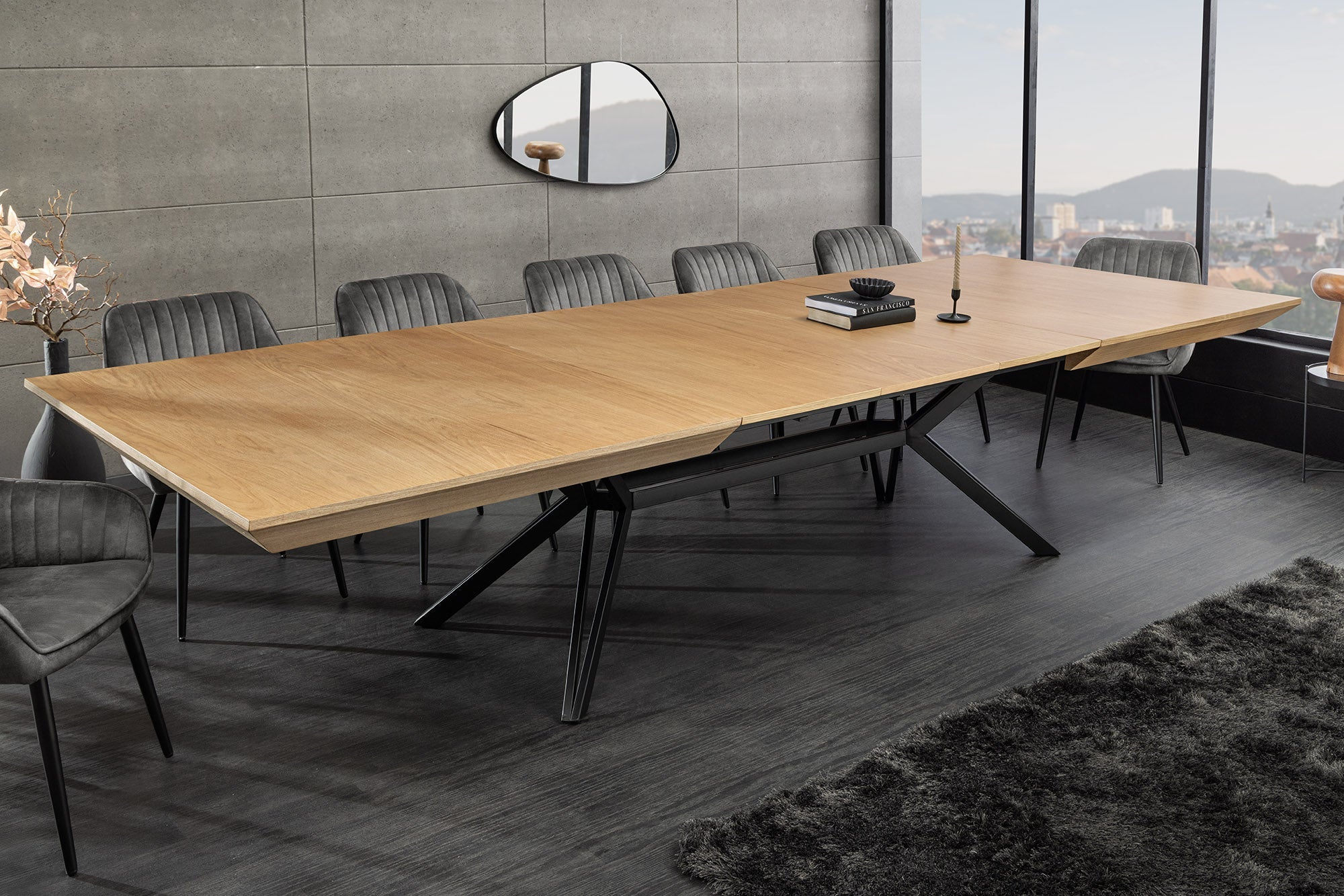 Invicta Masă dining GIANT - 320cm | Stejar, Metal, Negru