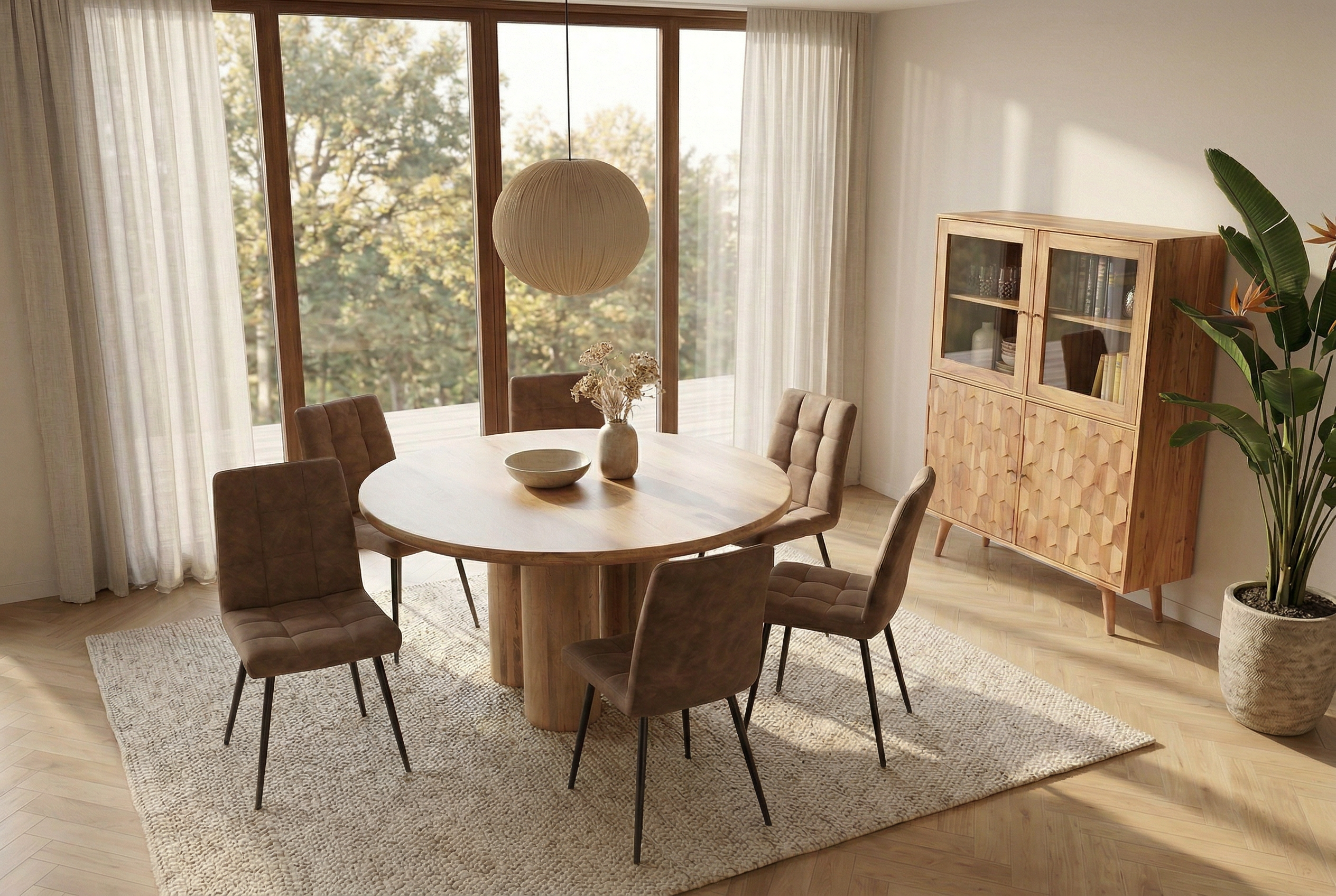 Invicta Masă dining ART DECO - 140cm | Mango, Natural | 140x76.5x140 cm