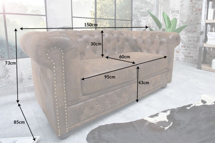 Invicta Canapea CHESTERFIELD - 2 Locuri | Maro | 150x75x85 cm