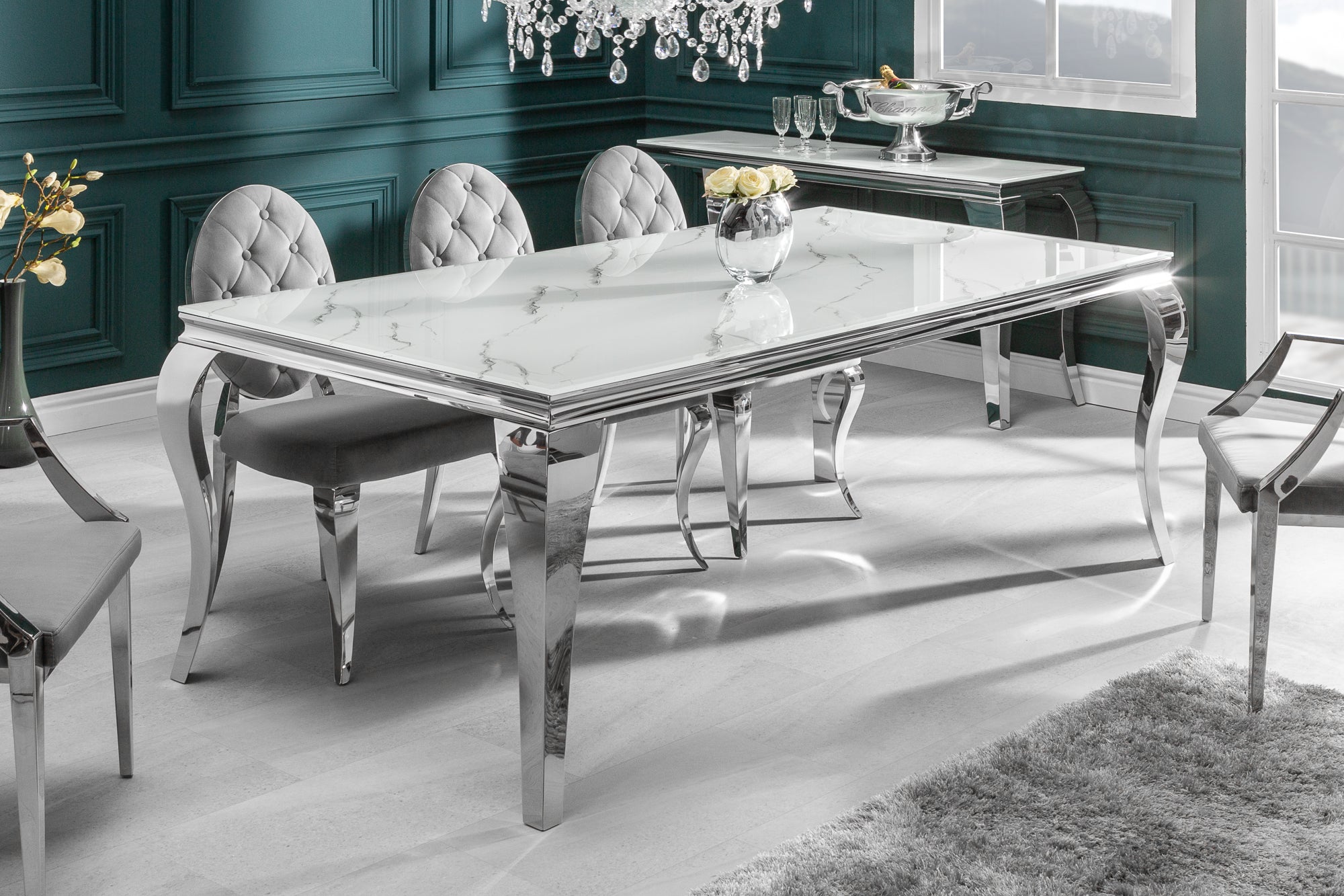 Invicta Masă dining MODERN BAROCK - 180cm | Marmură, Sticlă, Roșu | 185x75x95 cm
