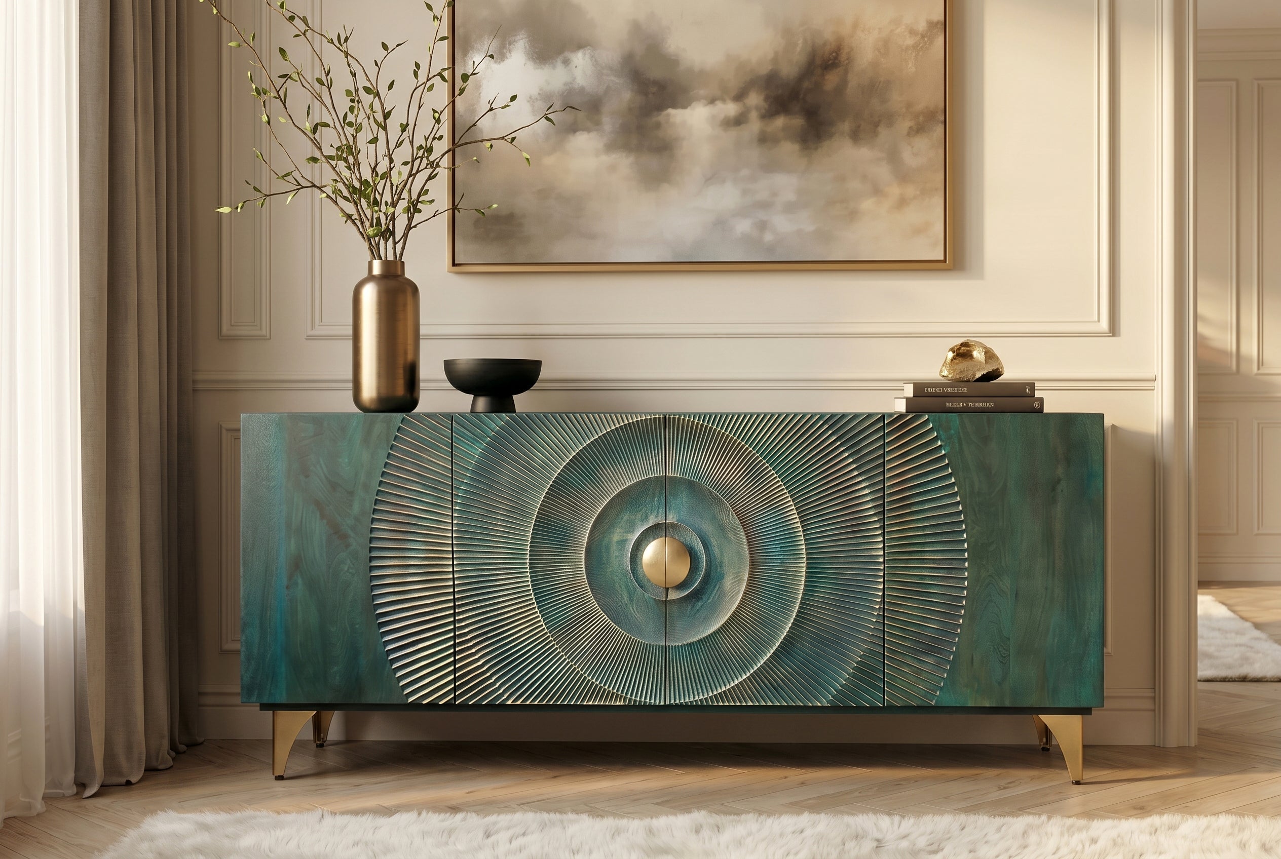 Invicta Comodă GOLDEN SUNSET - 180cm | Mango, Auriu | 177x76x38 cm