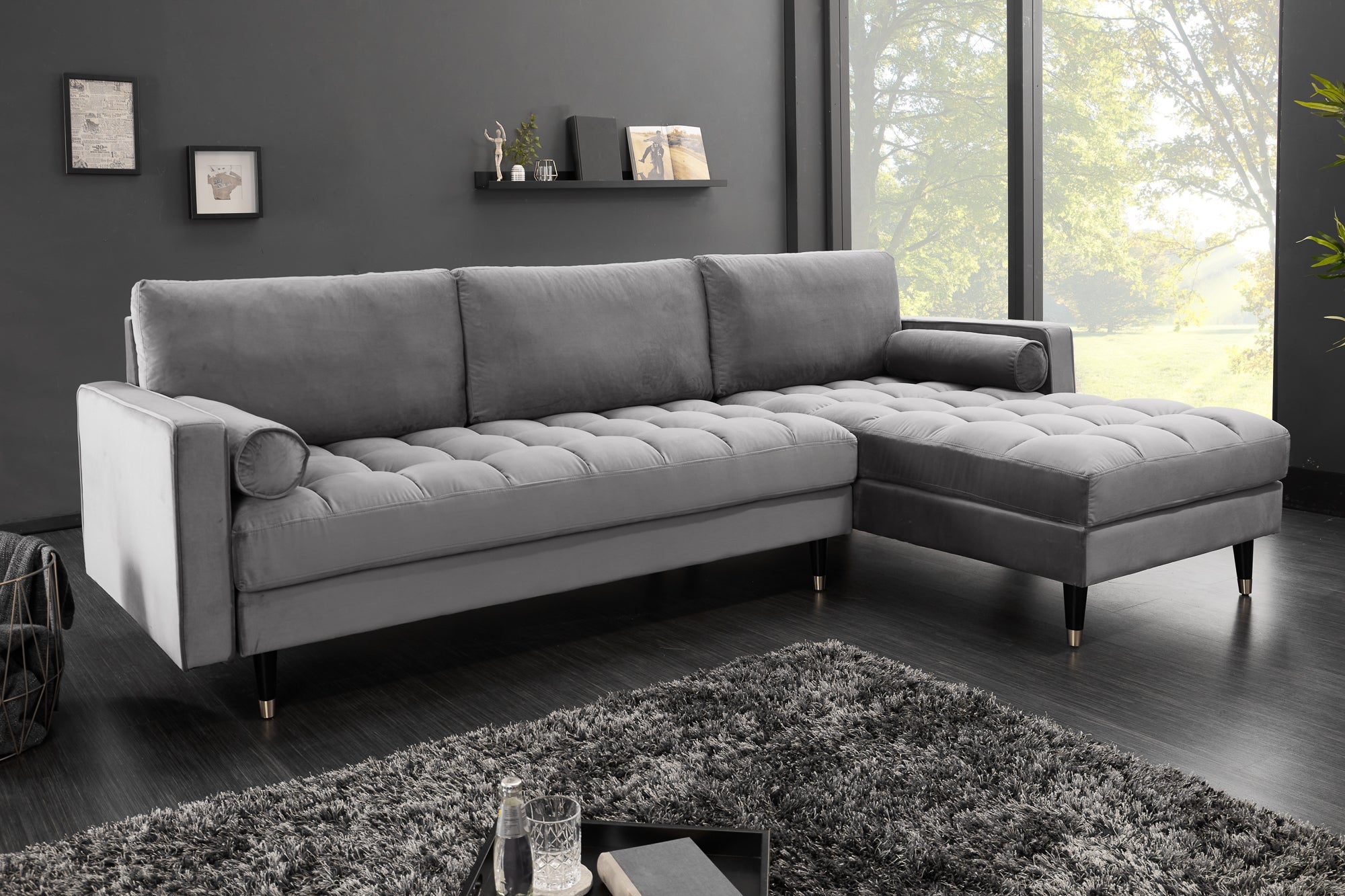 Invicta Canapea COZY VELVET - 260cm | Catifea, Gri | 260x85x83 cm