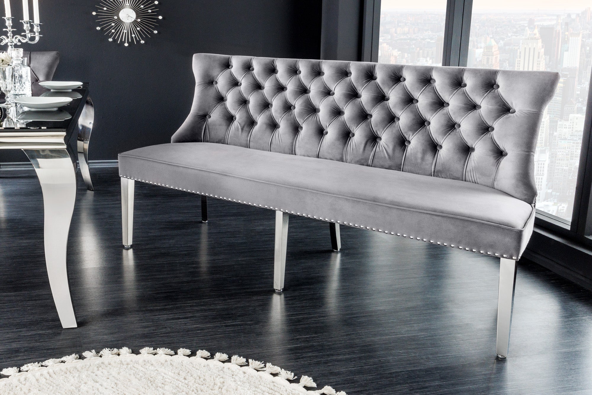 Invicta Canapea CASTLE DELUXE - 165cm | Catifea, Gri | 164x98x66 cm